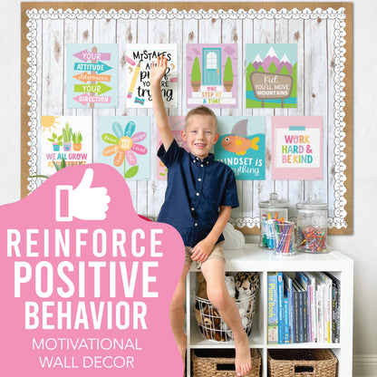 Hadley Designs Motivational Poster for Classroom Decor - 9 Growth Mindset Classroom Posters Elementary, Inspirational Wall Decor Middle School, Teacher Must Haves, Pastel Bulletin Board Decorations