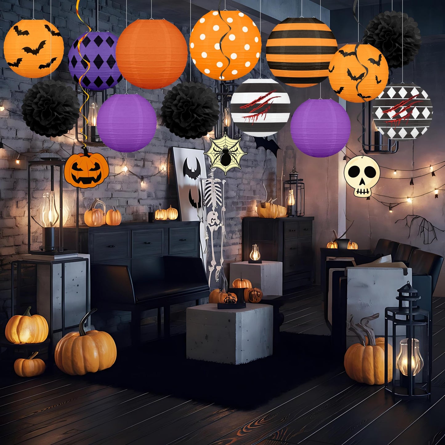 Renbuzhu 16Pcs Halloween Decorations Paper Lanterns Set