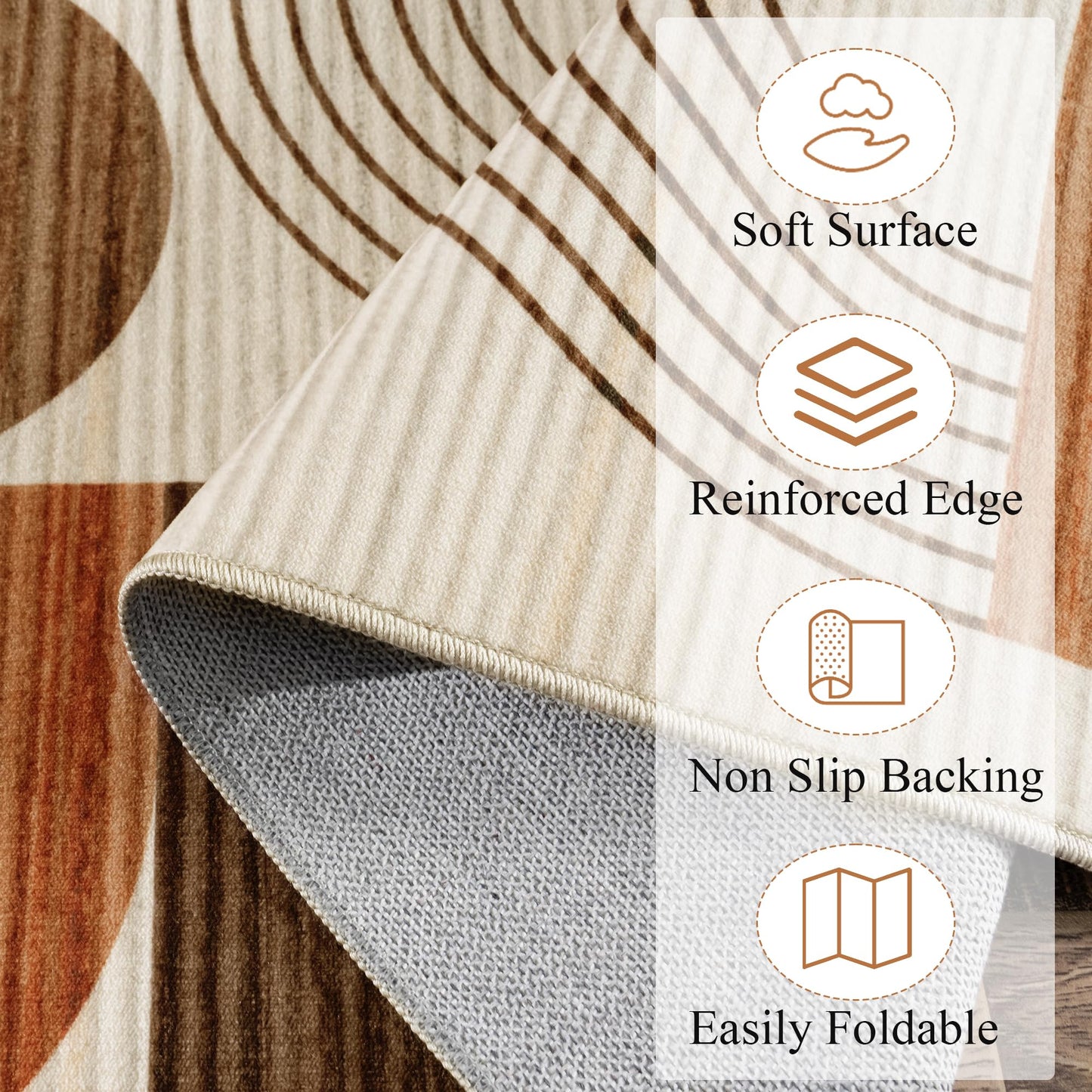 QDUIDU Large Machine Washable 6x9 Area Rug, Soft Modern Geometric Abstract Orange Rugs for Bedroom Living Room, Non-Shedding Faux Wool Indoor Throw Floor Carpet for Office Entryway Dining Room Decor