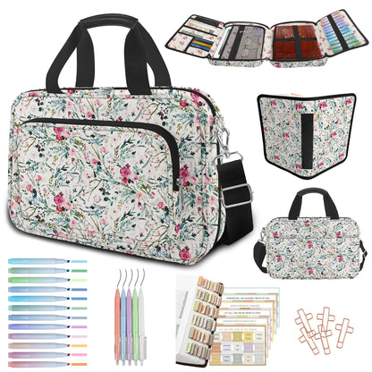 IBOVODI Pink Floral Bible Cover Case for Women, Cute Flower Large Bible Bag Book Carrying Bag with Strap Handle Zipper Pockets, Pens and Highlighters Cross Clips for Bible Study & Church