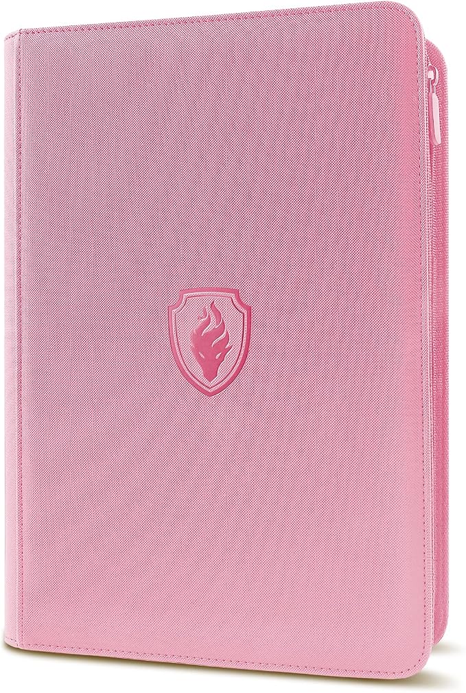 Premium Zip Card Binder, Fabmaker 9 Pocket Trading Card Binder, PU Cover Zipper Card Collection Album, Sturdy 360 Side-Loading Card Folder Holder for Game & Sports Cards, Pink