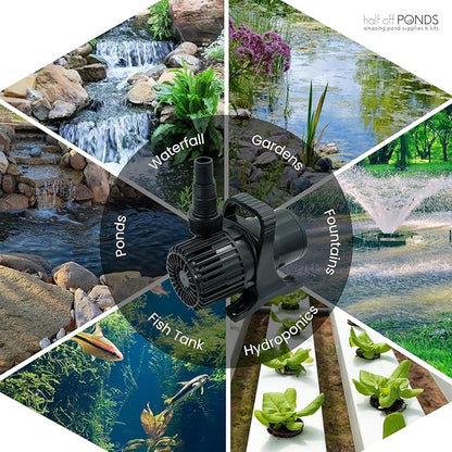 HALF OFF PONDS Submersible Water Pump, 2,200 GPH Pond Pump with 20FT Power Cord and 15FT Max Head, 120W Ultra Quiet Energy Efficient Pump for Koi Pond, Fountain, Waterfall, Water Garden, Skimmer