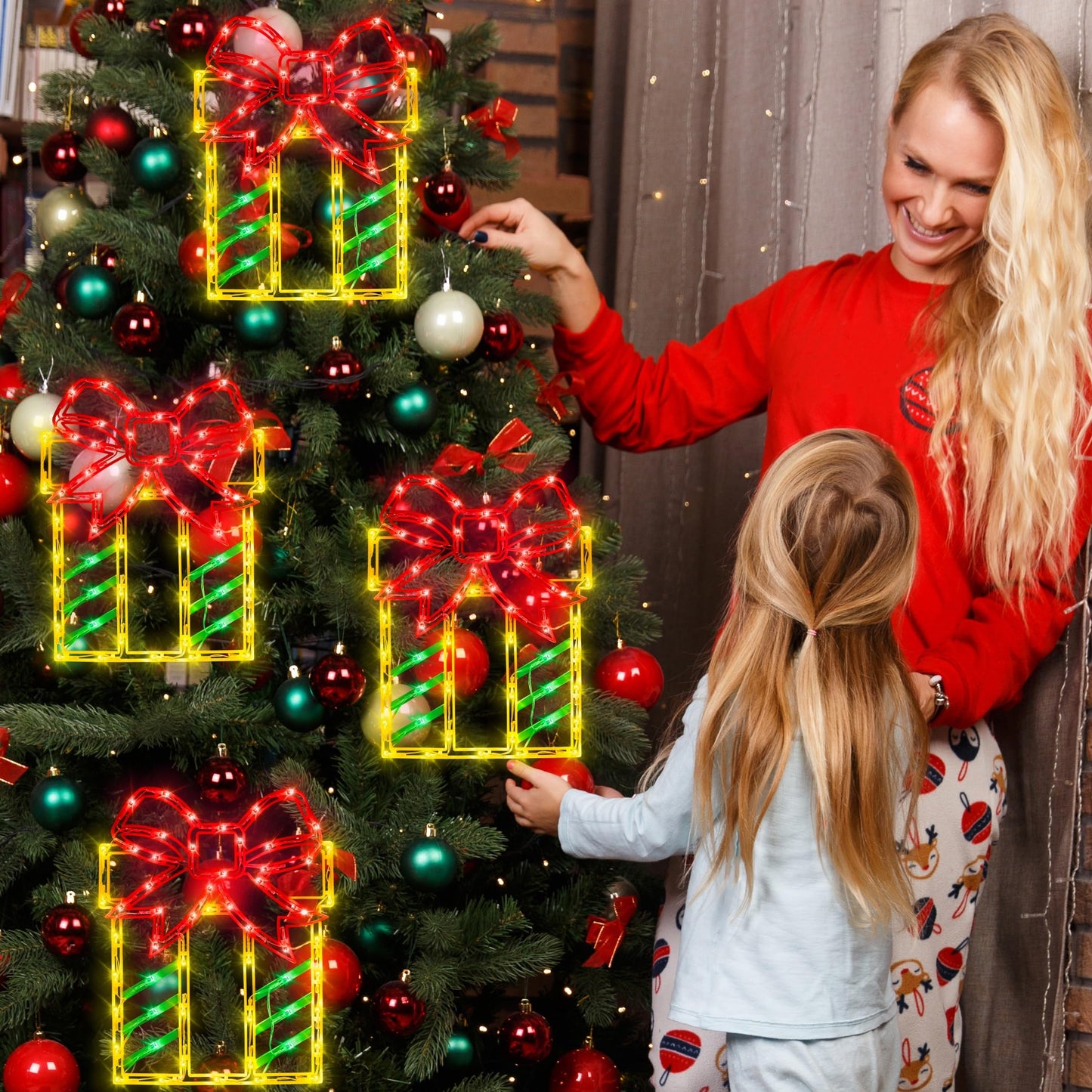 TRWYMZ 16" Christmas Window Silhouette Lights Decorations - 4 Pack Christmas Lighted Gift Boxes- Used for Holiday Christmas Trees, Wall, Fireplaces, Interior and Exterior Door and Window Decorations