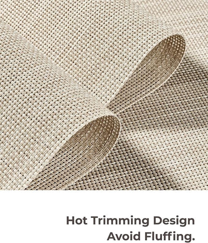 Leetaltree Beige White Placemats Set of 6 - Heat Resistant Non-Slip Place mats for Dining Table, Washable Durable PVC Vinyl Woven Table Mats(Beige White, 6)