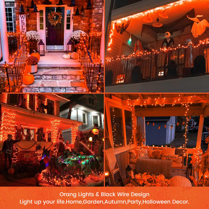 woohaha Outdoor Halloween Lights(23 Feet,100 Count)-Incandescent Orange Christmas Lights with Black Wire,Mini Orange String Lights Connectable for Patio,Garden,Tree,Party, Halloween Decoration