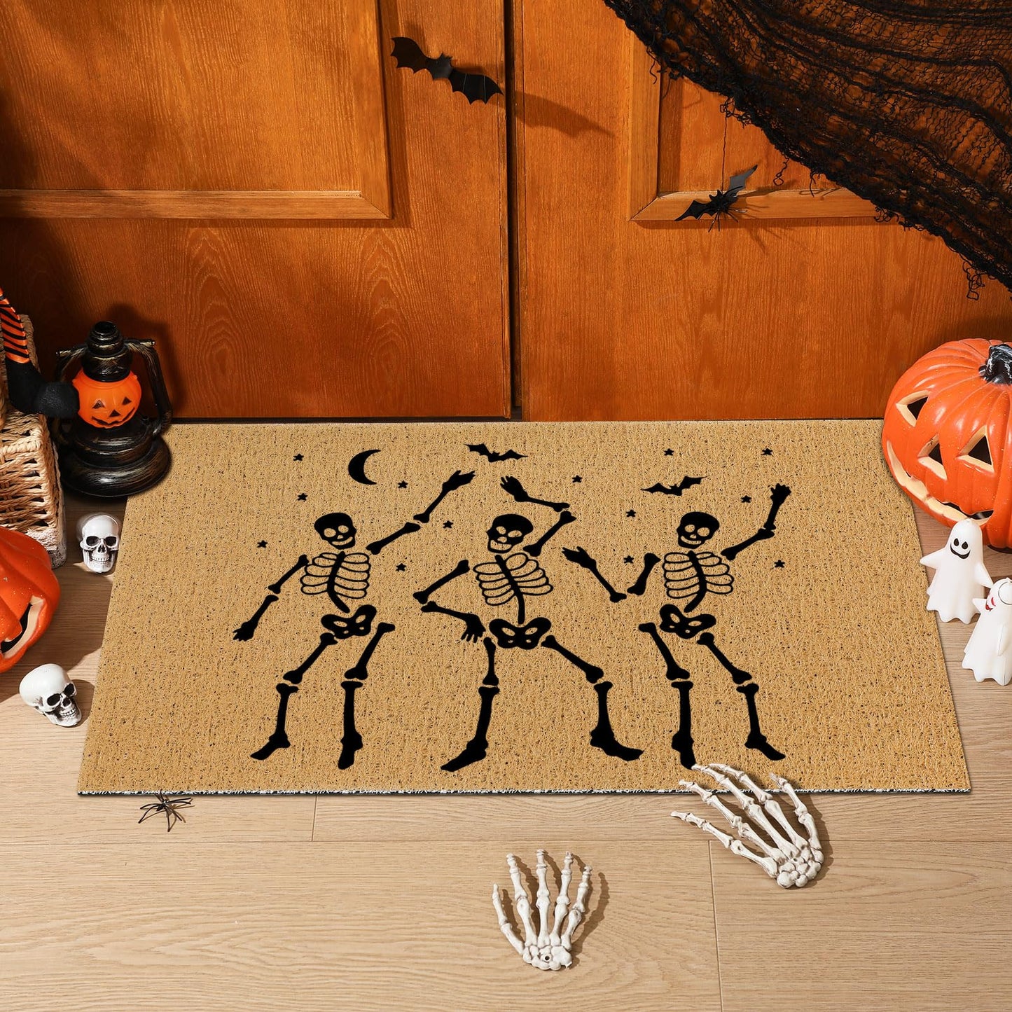 Frienda 9 Pcs Halloween Stencils for Door Mats Crafts Reusable Bat Skeleton Ghost Welcome Templates Large Spooky Stencil for Drawing DIY Painting on Wood Floor Doormat Crafts
