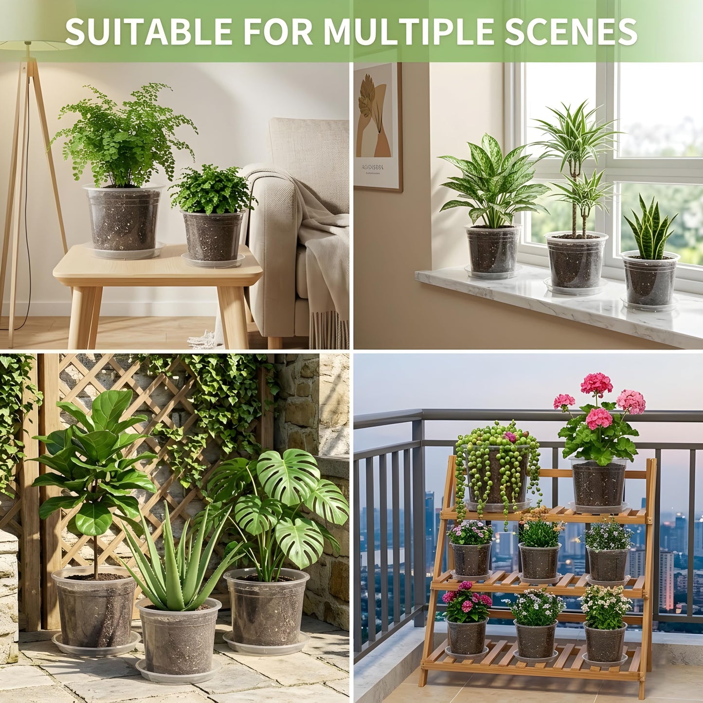 JADENIO 7/8/10 Inch Clear Nursery Pots with Drainage Holes, 15 Pack Plastic Plant Pots, Indoor & Outdoor Use, Ideal for Flowers, Vegetable Seedlings and Seed Starting