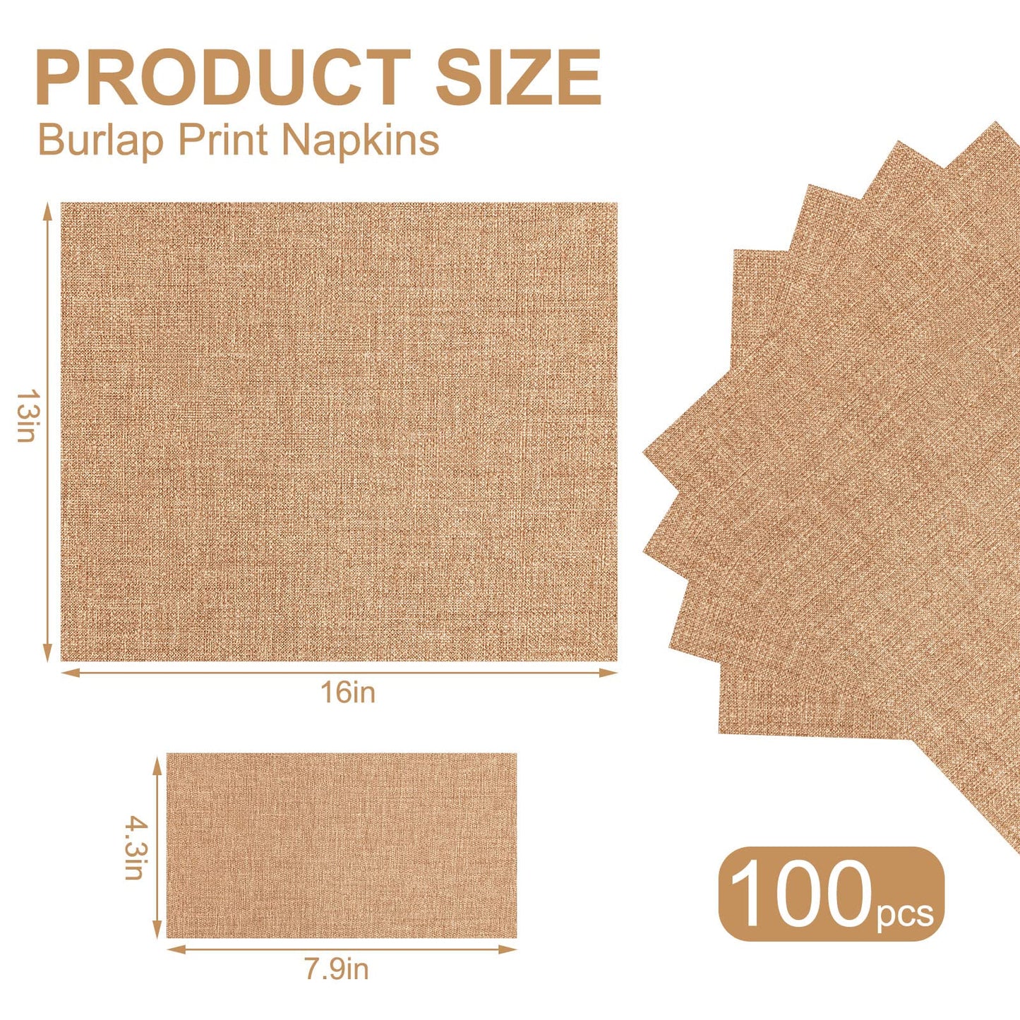 Perthlin 100 Pcs Burlap Paper Napkins Disposable Dinner Napkins 13''x16'' Burlap Print Decorative 2 Ply Rustic Cloth Like Paper Napkin for Bathroom Wedding Birthday Cocktail Party