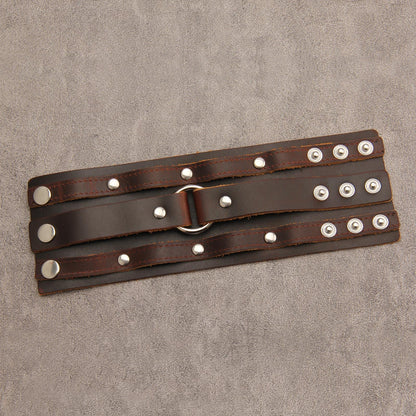 GelConnie Genuine Leather Wristband Punk Alloy Buckle Bracelet Brown Arm Cuff Wide Leather Wristband Cuff Bracelet for Men