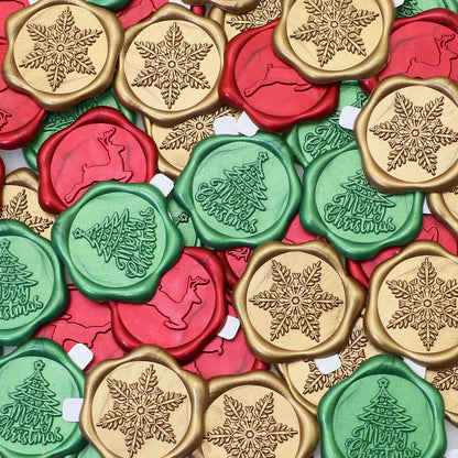 SWANGSA Christmas Seal Wax Seal Stickers, 60Pcs Antique Gold Wine Red Green Self- Adhesive Envelope Seal Stickers for Christmas, Party Invitation, Gift Wrapping