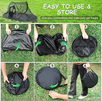 Tailtastic Outdoor Cat Tent with Removable Interactive Fabric,Outdoor Cat Enclosures for Indoor Cats, Portable Pet Playpen Ideal for Hiking, Traveling, and Sunbathing-Black