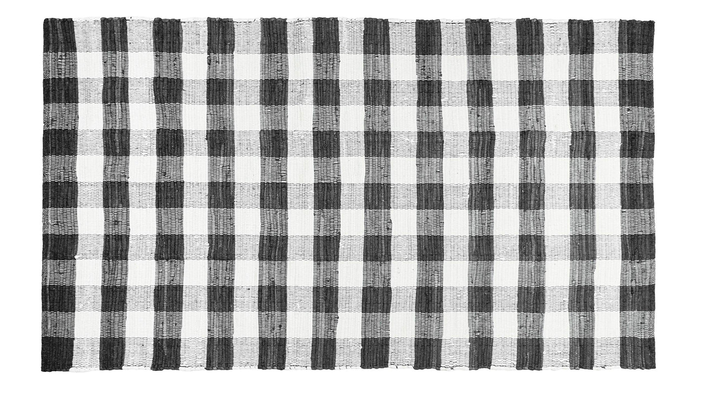 GLAMBURG Cotton Reversible Area Rug 3' x 5' Farmhouse Floor Mat, Handwoven Washable Carpet Checkered Plaid Rug for Front Porch Living Room Kitchen Bedroom - Black White