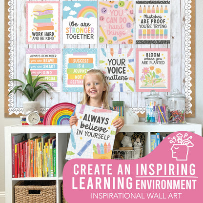 Hadley Designs Motivational Poster for Classroom Decor -9 Growth Mindset Classroom Posters Elementary, Inspirational Wall Decor Middle School, Teacher Must Haves, Pastel Bulletin Board Decorations
