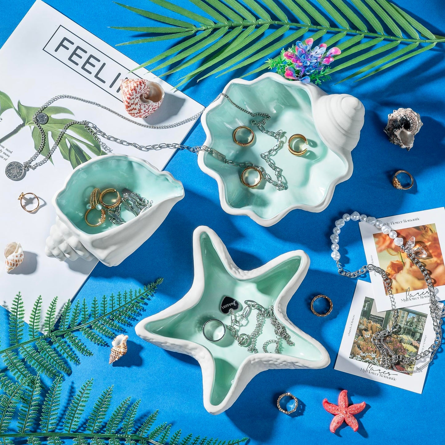 OSOPOLA Ceramic Shell Jewelry Tray - Ocean-themed Decorative Ring Holder Dish Key Tray Cute Jewelry Plate Trinket for Women Home Decor,Christmas Birthday Gifts HE02SL