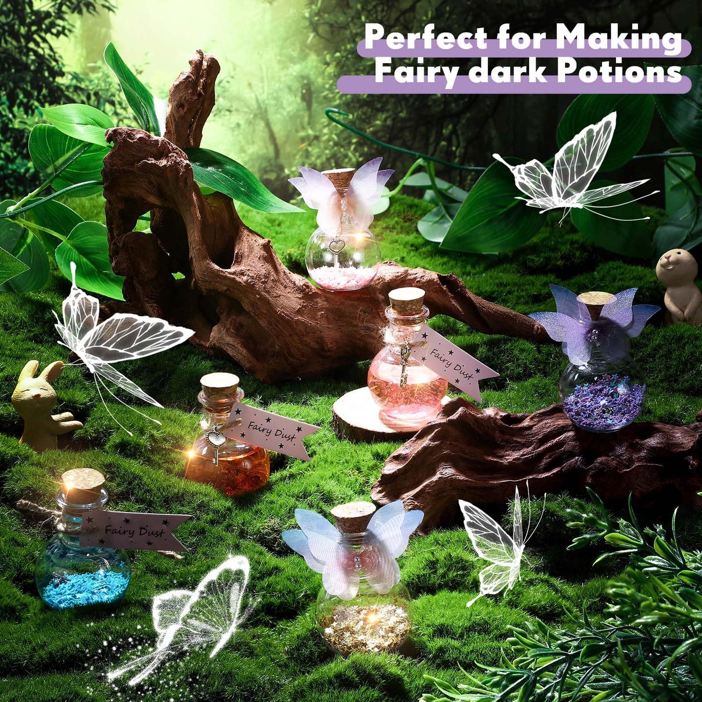 Jinei 174 Pieces Fairy Magic Potions Kit with 24 Mystery Witch Potion Bottles Fairy Wing DIY Magic Mix Making Kit for Christmas Decorations Birthday Creative Gifts Filling Supplies(Ball Style)