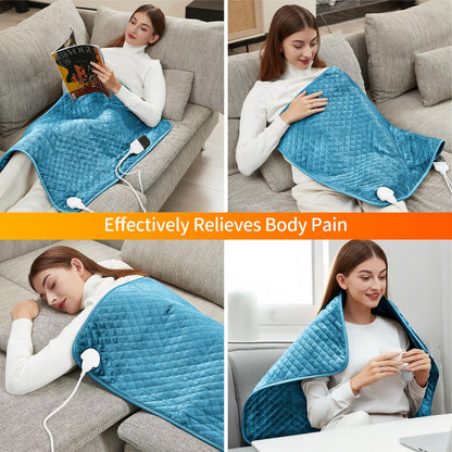 King Size Heating Pad for Back Pain 32"x24" Extra Large Electric Heating Pad for Period Cramps Relief & Body Neck Shoulder Auto Shut Off Heat Pad Temperature Settings Machine Washable Gray