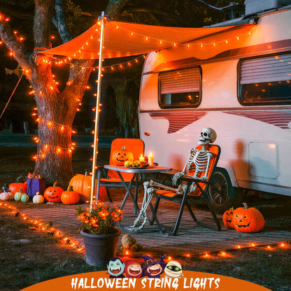 JMEXSUSS 4 Pack 50 LED Battery Operated String Lights Orange, Each 16.5ft Halloween String Lights with Timer, 8 Modes Orange Halloween Light Indoor Outdoor for Garland Party Fall Decoration
