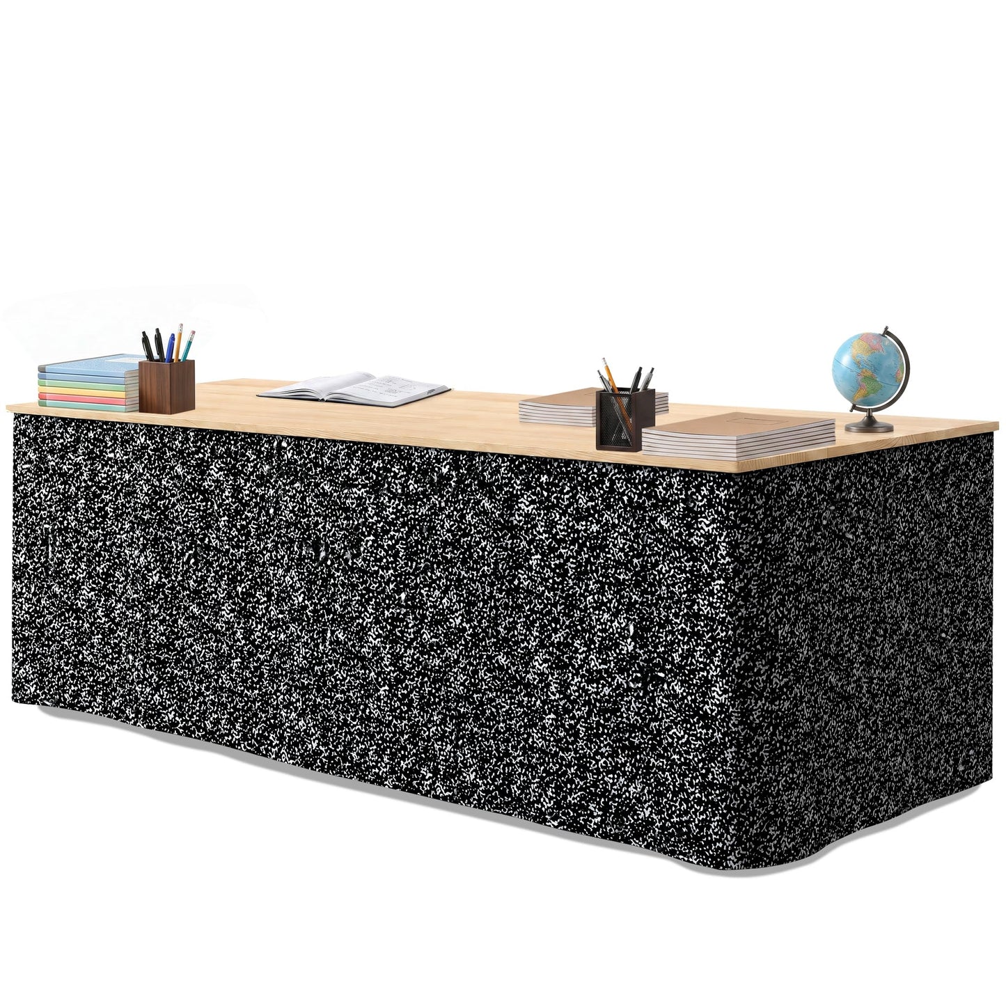 9ft Desk Skirts for Teacher Desk - Hook-and-loop Table Skirt for Classroom Decor, Back to School Supplies, Composition Notebook