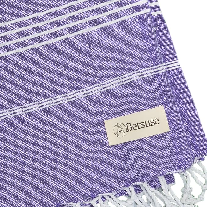 Bersuse Towels Anatolia XL Beach Blanket Throw Blanket Turkish Towel 100% Cotton Extra-Large Quick-Dry Lightweight Premium Peshtemal Towel - 61x82 Inches, Dark Purple (Set of 3)