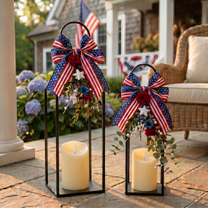 Perfnique Modern Farmhouse Lantern Decor, 15'' 13'' Set of 2 Black Metal Lantern, 2 LED 6hr Timer Flameless Candles ＆ Remote Timer, Lanterns Decorative for Outdoor, Home, Indoor, Patio, Christmas