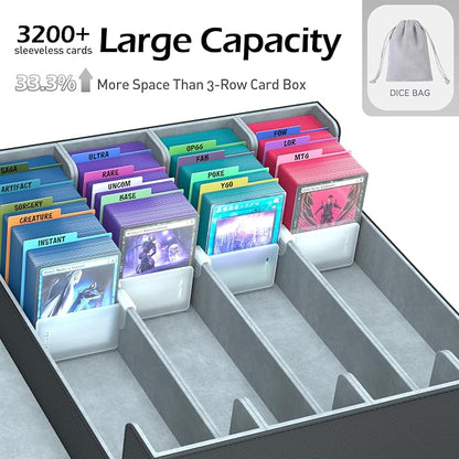 4-Row【3200+】 Trading Card Storage Box, Card Organizer Holder With 24 Dividers, Case Fit for Mtg Tcg Magic Commander Deck Playing Cards, Deck Box for Sport Card