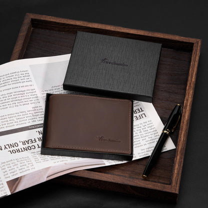 Travelambo Genuine Leather Wallet for Men with Gift Box - Handmade Bifold Stylish - Mens Wallets Rfid Blocking with 2 ID Windows