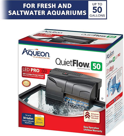Aqueon QuietFlow 50 LED PRO Aquarium Fish Tank Power Filter For Up To 50 Gallon Aquariums