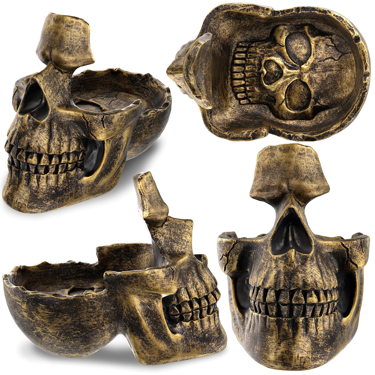 READAEER Skull Glasses Stand Holder, Creative Eyeglasses Holder, Sunglasses Spectacle Display Rack, Key Holder Resin Sculptures for Entryway, Home, Office, Desk, Nightstand (Bronze)