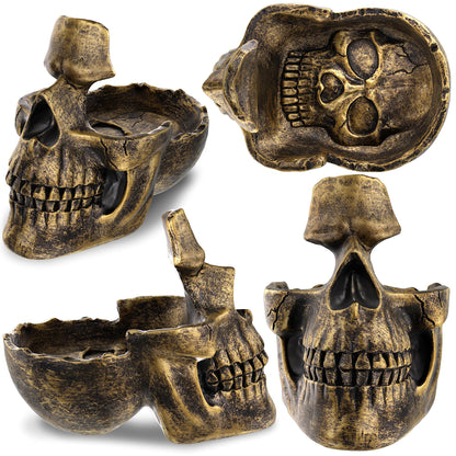 READAEER Skull Glasses Stand Holder, Creative Eyeglasses Holder, Sunglasses Spectacle Display Rack, Key Holder Resin Sculptures for Entryway, Home, Office, Desk, Nightstand (Bronze)