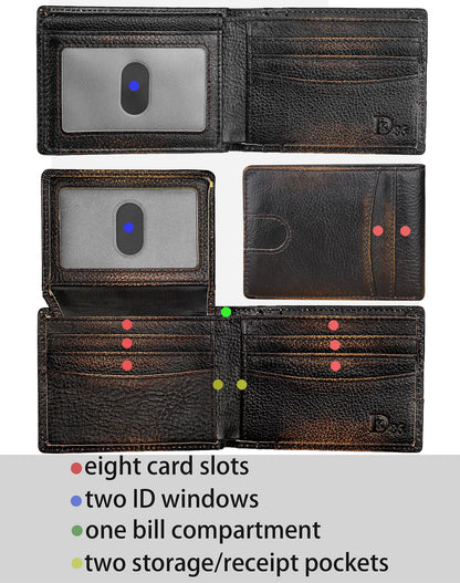 DK86 Wallet for Men Slim Rfid Bifold Genuine Leather 2 ID Window With Gift Box (black brown with US flag)