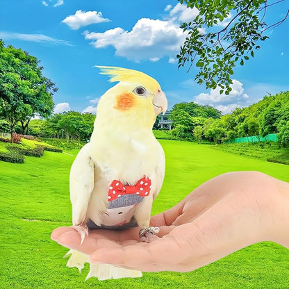 2Pcs Bird Diapers Bird Harness Flight Suits Diapers with 80 Inch Flying Leash Parrot Nappy Washable Cute Urine Wet Suit for Cockatiel Conure Macaw Budgies Parakeet-Rabbit&Kitten,S