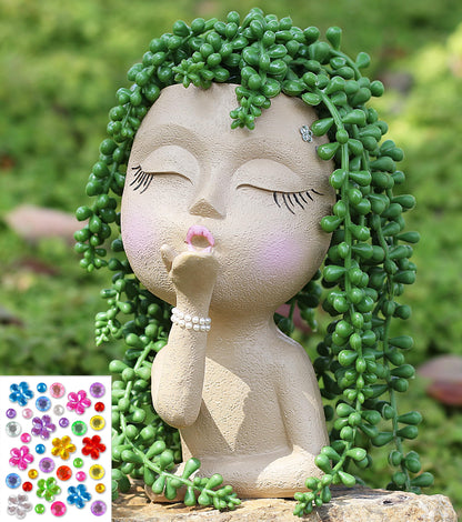 COMODID Cute Plant Pot Head Planter,Face Planters Pots Head,Succulent Pots,Unique Planters,Decorative Pots for Plants Indoor,Funny Plant Pots,Face Vase (Khaki)