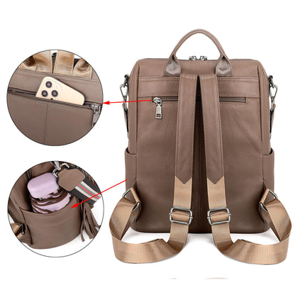 YALUXE Genuine Leather Backpack Purse for Women Fashion Daypack with Multiple Pockets