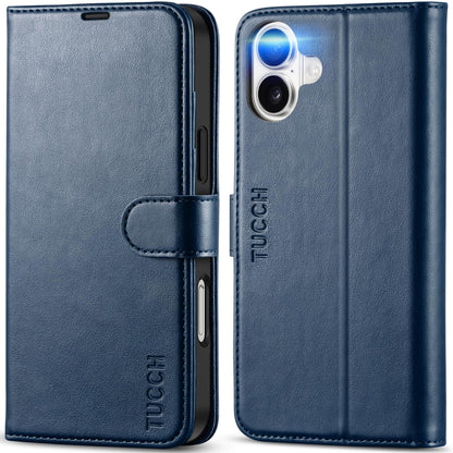 TUCCH Case for iPhone 16 Plus Case Wallet, [TPU Shockproof Inner Shell], PU Leather [RFID Blocking] 4 Card Holder Magnetic Stand Protective Cover Compatible with iPhone 16 Plus 5G 2024, Dark Blue