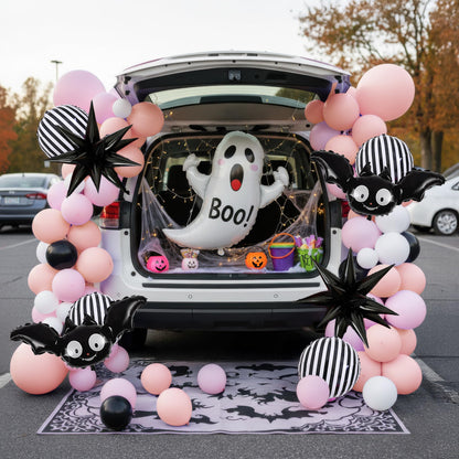 Summerween decorations with Pink black orange balloon garland arch kit bat ghost mylar foil balloons for girl baby shower happy boo day spooky one 1st birthday Halloween Trunk or Treat Car Decorations