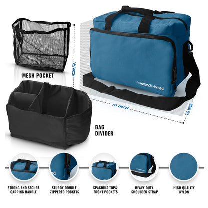 ASA TECHMED Physical Therapy Home Health Aide Comprehensive Kit - Carrying Bag, Blood Pressure Cuff, Stethoscope, Gait Belt - Blue