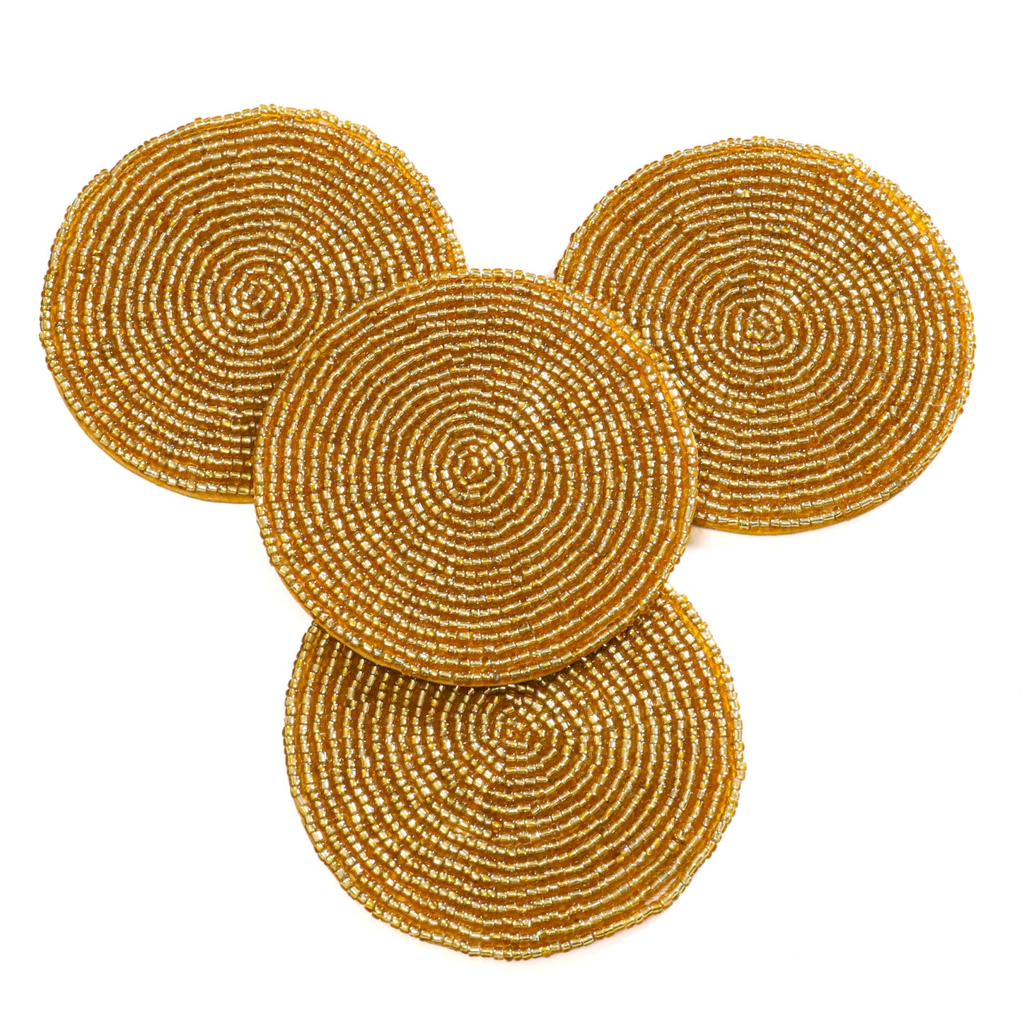 Handmade Beaded Bar Drink Tabletop Protection Coasters - Set of 4 - Halloween Harvest Autumn Fall Thanksgiving Holiday Christmas Celebration Festive Party 4" Round - Solid Gold