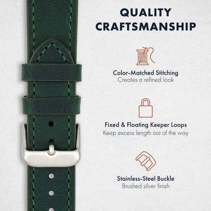 Benchmark 20mm Green Leather Watch Band - Quick Release Crazy Horse Leather Watch Strap - 20mm Leather Watch Band (20mm, Green)