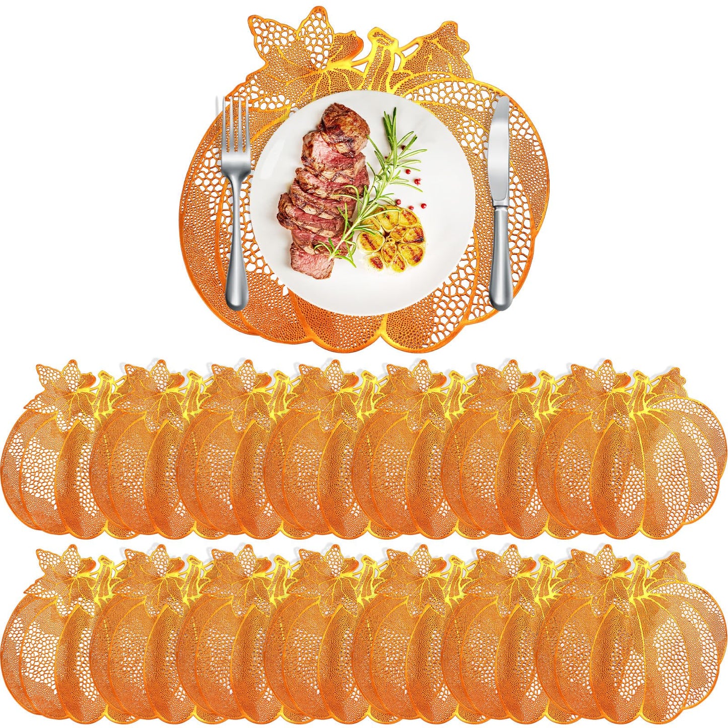 Fall Thanksgiving Pumpkin Placemats Set of 15 Autumn Harvest Table Mats Washable Vinyl Heat Resistant Non-Slip Round Placemat for Fall Halloween Thanksgiving Farmhouse Party Kitchen Table Decor
