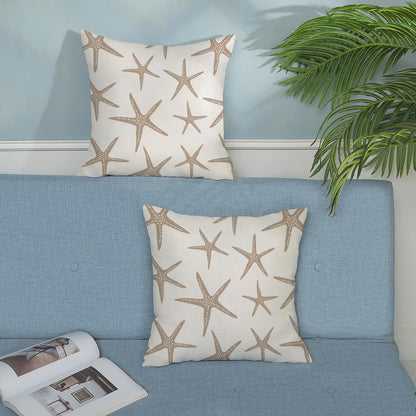 JEFERSO Brown Tan Starfish Pillow Covers 16x16 Set of 2 Coastal Throw Pillows Summer Nautical Ocean Beach Theme Decorative Pillowcase Outdoor Farmhouse Linen Decor Cushion Case for Couch Home Bedroom