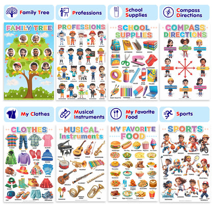 DeeDee's Workshop 16 Educational Posters vol. 2, Toddler Wall Decor, Daycare Essentials, Pre K Learning Materials (English vol. 2)