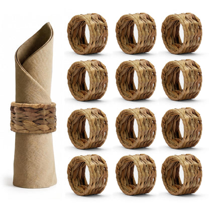 Napkin Rings – Pack of 12, Handwoven Rustic Table Décor (Water Hyacinth)