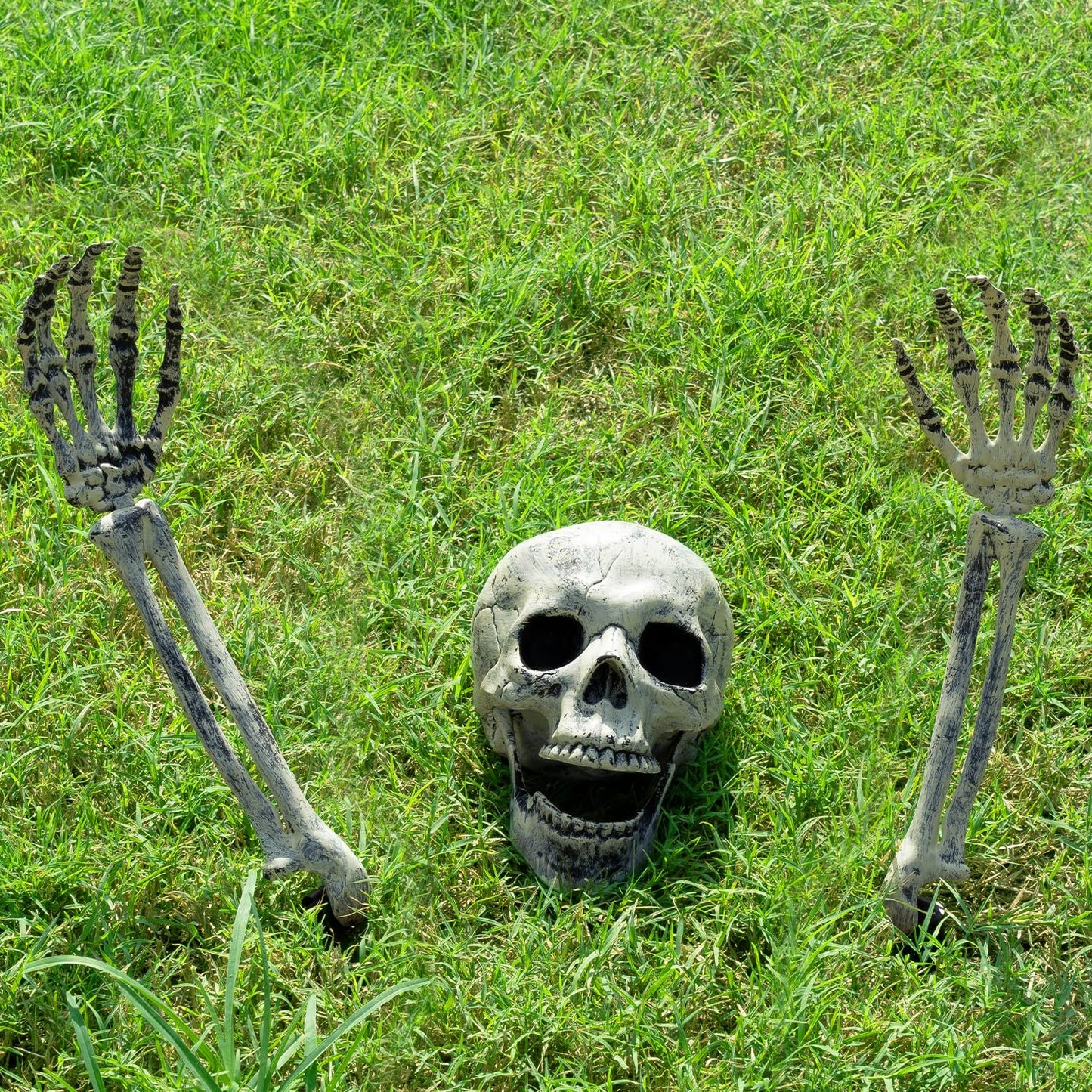 1 Pack Realistic Halloween Skeleton Stakes Decorations Outdoor for Yard Lawn Graveyard Garden, Scary Halloween Groundbreaker Skeletons with Skull and Arms – Haunted House Props Party Decor Supplies
