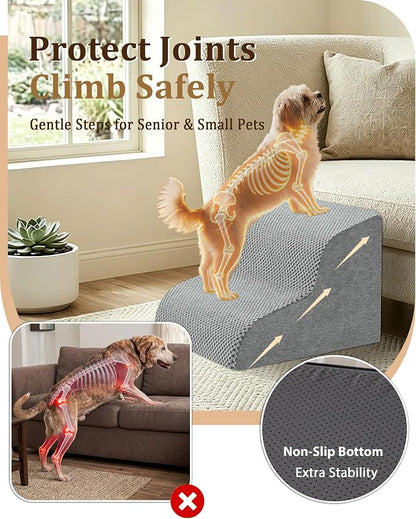 Dog Stairs for Couch & Sofa, 11.8"H 2 Step Low Height Pet Steps for Small Dogs & Cats, Non-Slip Dog Steps for Chair and Low Bed, Easy Climb Lightweight Indoor Pet Stairs with Washable Cover