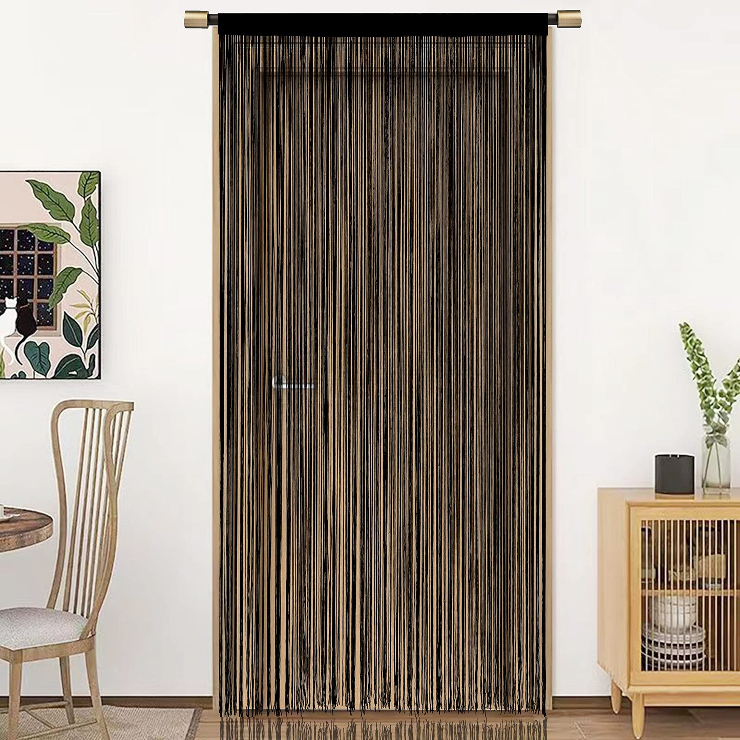 HSYLYM Spaghetti String Curtains for Doorways Privacy Door Frame Tassel Hippy Wall Kitchen Hallway Boho Fringe Curtain Hanging Door Room Dividers Decor 1 Panel（39×79in/100×200cm,Black）