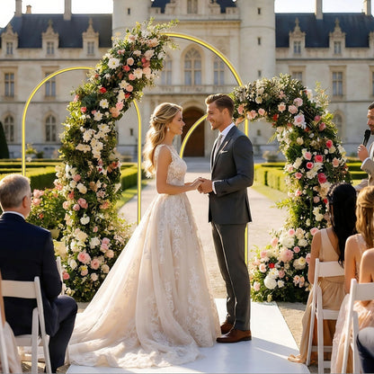 Vowparty Arch Backdrop Stand Set of 3 (7.2FT,6.6FT,6FT), Gold Metal Arch Stand for Wedding Ceremony, Birthday Party, Baby Shower, Graduation, Floral Balloon Decoration