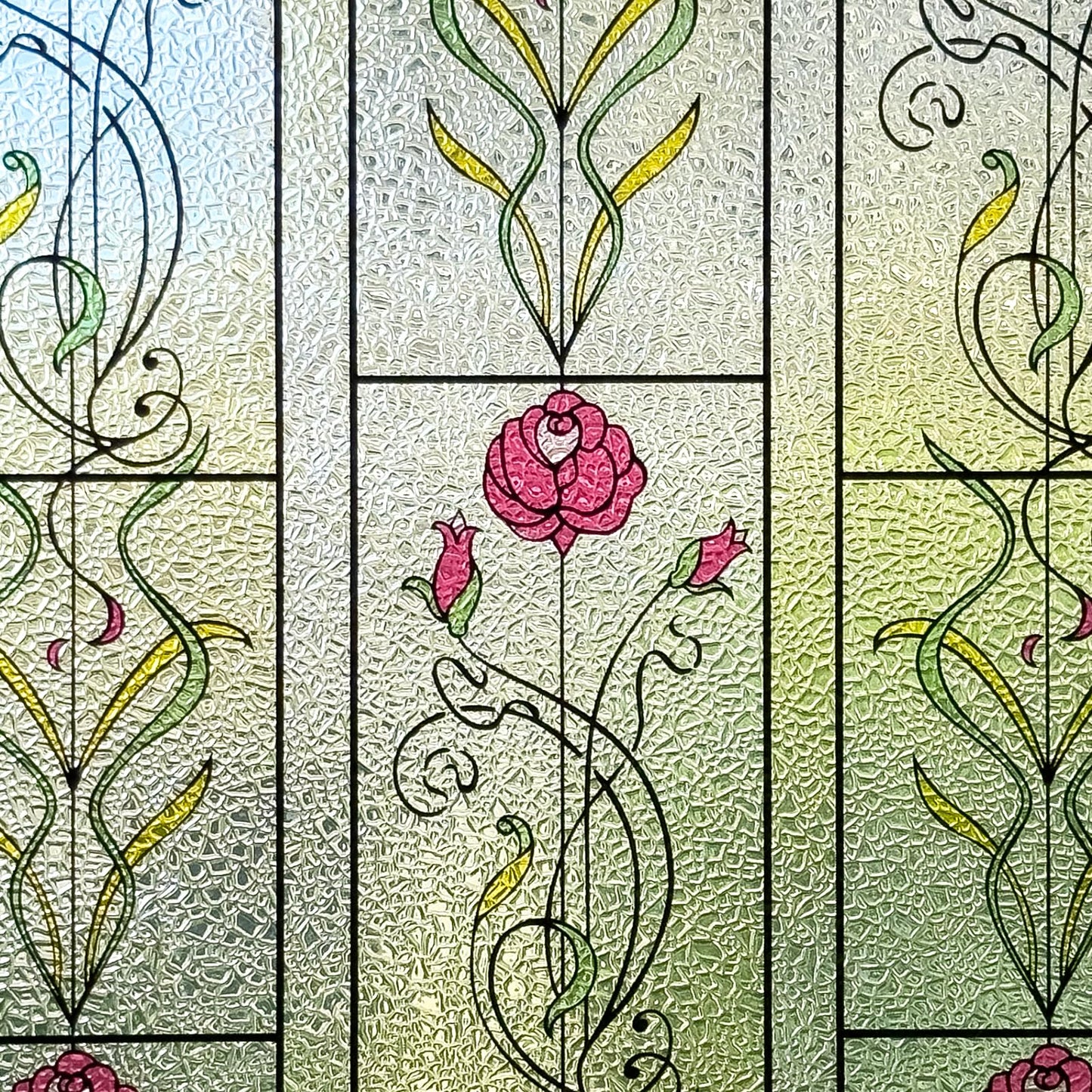 KESPEN WINDOW FILMS Window Privacy Film Stained Glass Frosted Glass Films Decorative Window Film with Rose Flower Static Cling Non-Adhesive Stickers Heat Control for Home, 17.5 Inch X 6.5 Feet