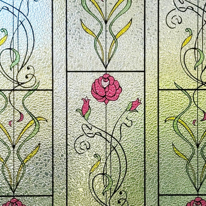 KESPEN WINDOW FILMS Window Privacy Film Stained Glass Frosted Glass Films Decorative Window Film with Rose Flower Static Cling Non-Adhesive Stickers Heat Control for Home, 17.5 Inch X 6.5 Feet