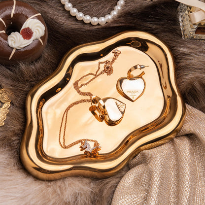 Lynagert Cloud Trinket Dish, Chubby Jewelry Tray, Ceramic Jewelry Ring Trinket Dish for Rings Earrings Necklace Organizer, Mother's Day Thanksgiving Christmas Birthday Bridesmaid Gifts (Golden)