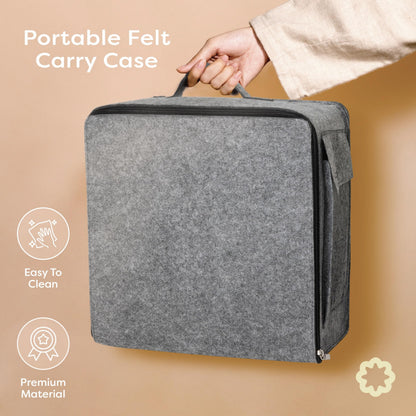 Unordinary Granny Crochet Blocking Board Set – 9 Extra Thick Interlocking Mats with Grid, 150 T-Pins, Felt Storage Bag and Cotton Pouch (Soft White)